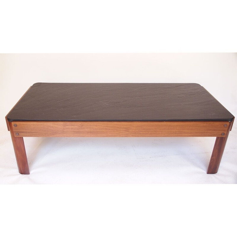 Vintage slate and rosewood coffee table, 1960s