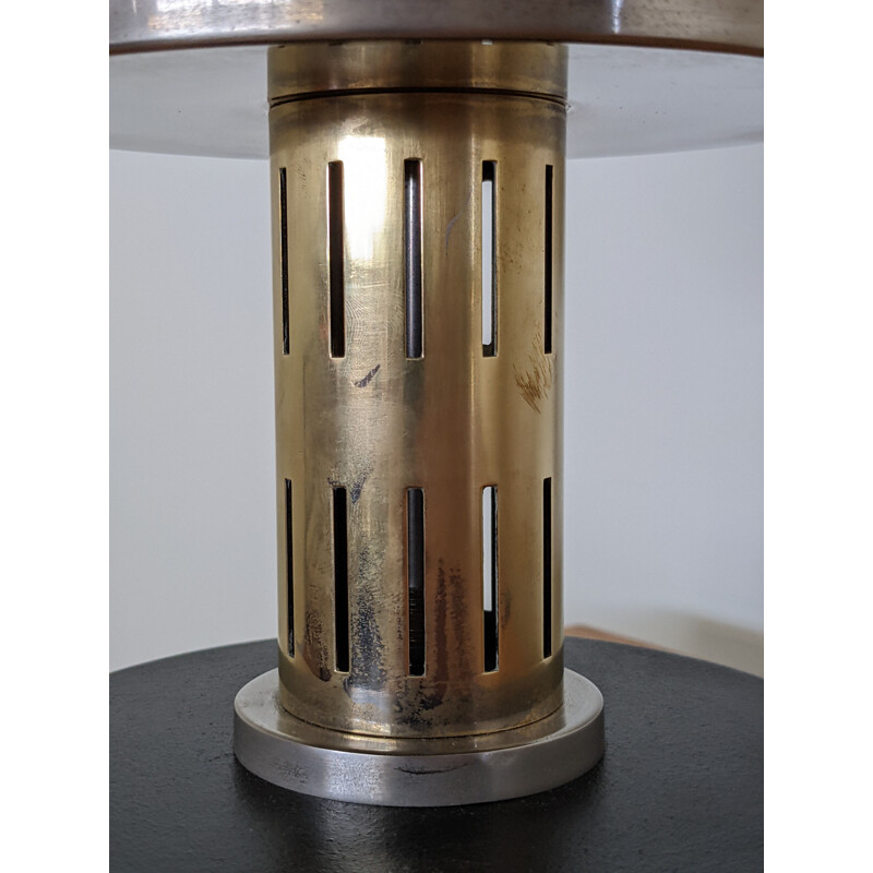 Vintage metal, brass and glass table lamp, 1950s