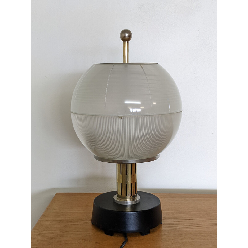 Vintage metal, brass and glass table lamp, 1950s