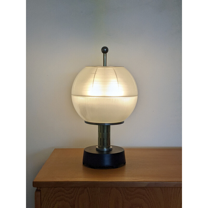 Vintage metal, brass and glass table lamp, 1950s