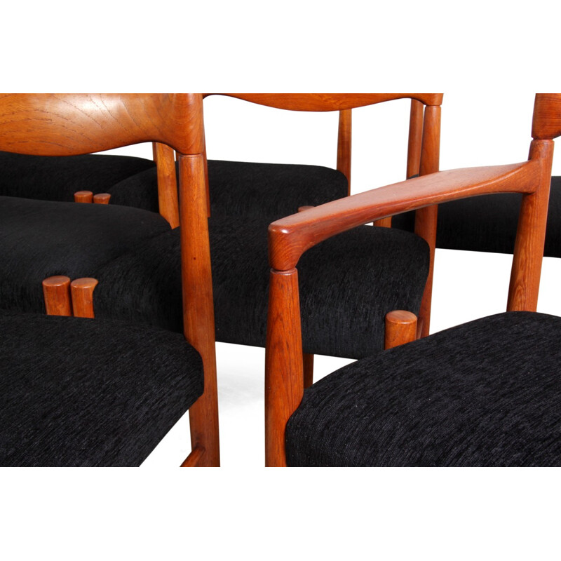 Set of 8 Bramin chairs in teak and black fabric, H. W. KLEIN - 1960s