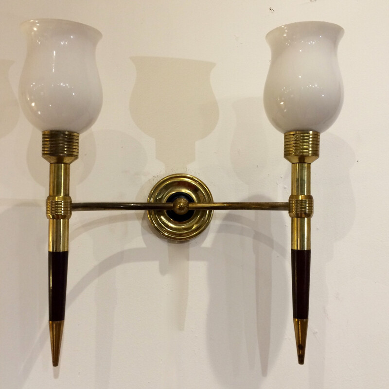 Arlus pair of double torch wall lights - 1950s