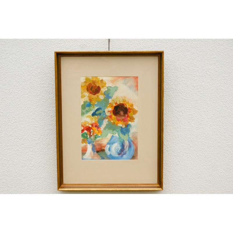 Öl auf Vintage-Leinwand "Sonnenblumen" von Robert Pudlich, 1920