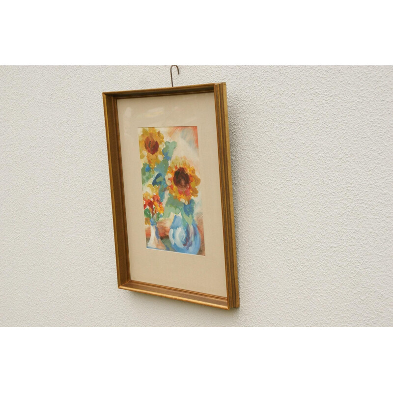 Óleo sobre tela vintage "Sunflowers" de Robert Pudlich, 1920