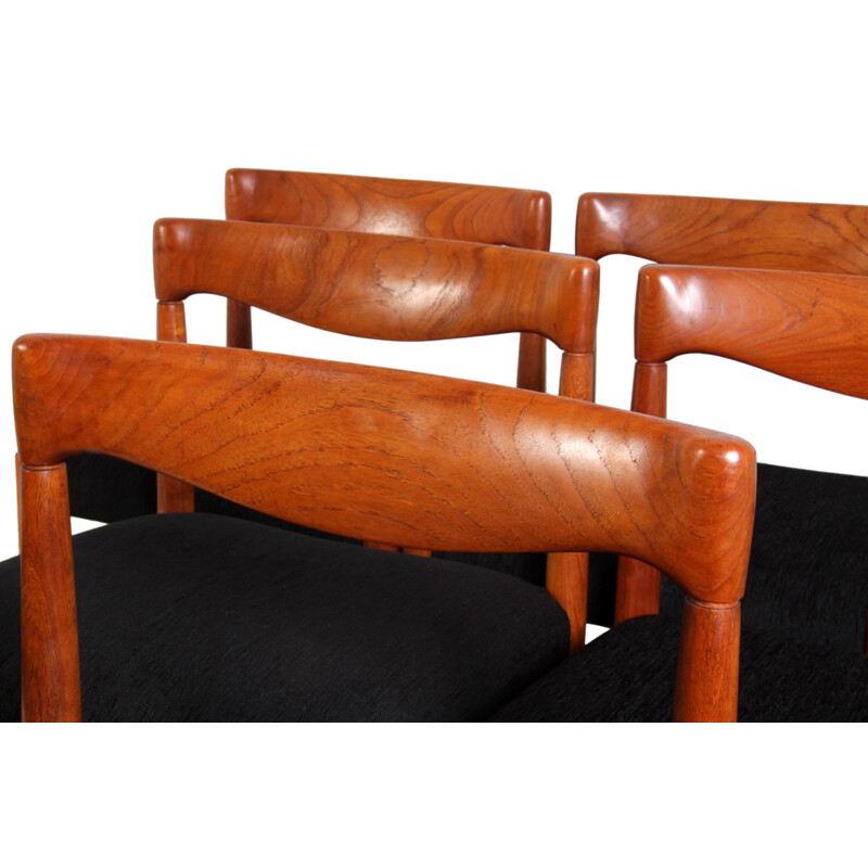 Set of 8 Bramin chairs in teak and black fabric, H. W. KLEIN - 1960s