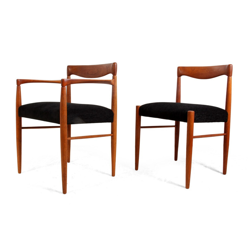 Set of 8 Bramin chairs in teak and black fabric, H. W. KLEIN - 1960s