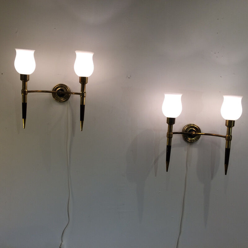 Arlus pair of double torch wall lights - 1950s