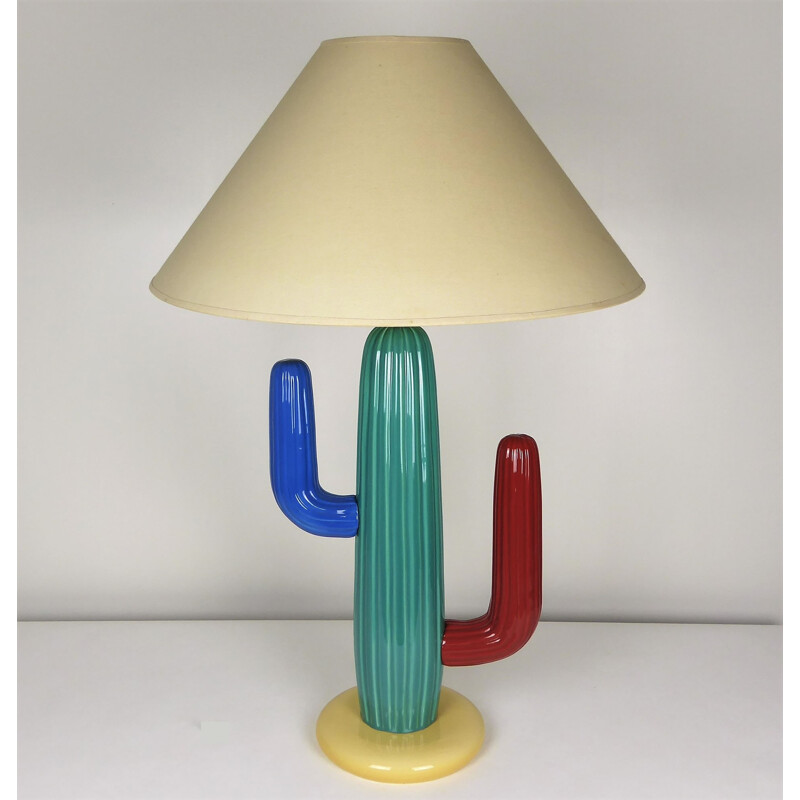 Grande lampe Cactus en céramique colorée, François CHATAIN - 1980