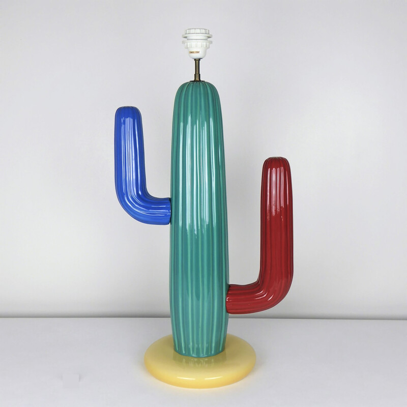 Grande lampe Cactus en céramique colorée, François CHATAIN - 1980
