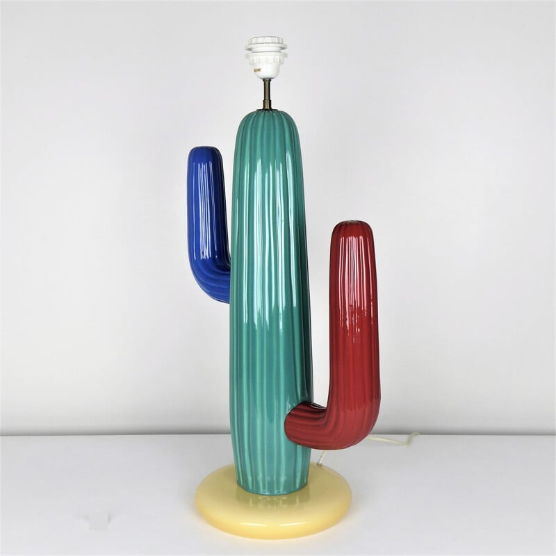 Grande lampe Cactus en céramique colorée, François CHATAIN - 1980