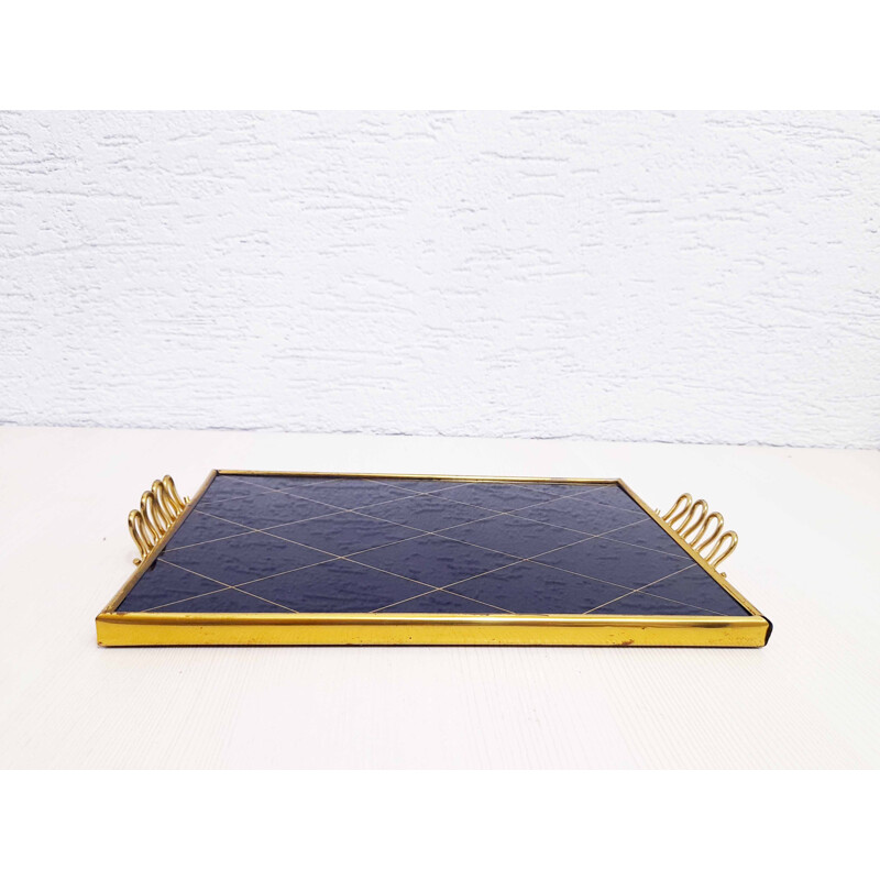 Vintage glass and brass tray, 1950