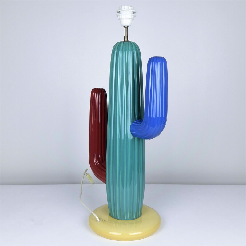 Grande lampe Cactus en céramique colorée, François CHATAIN - 1980