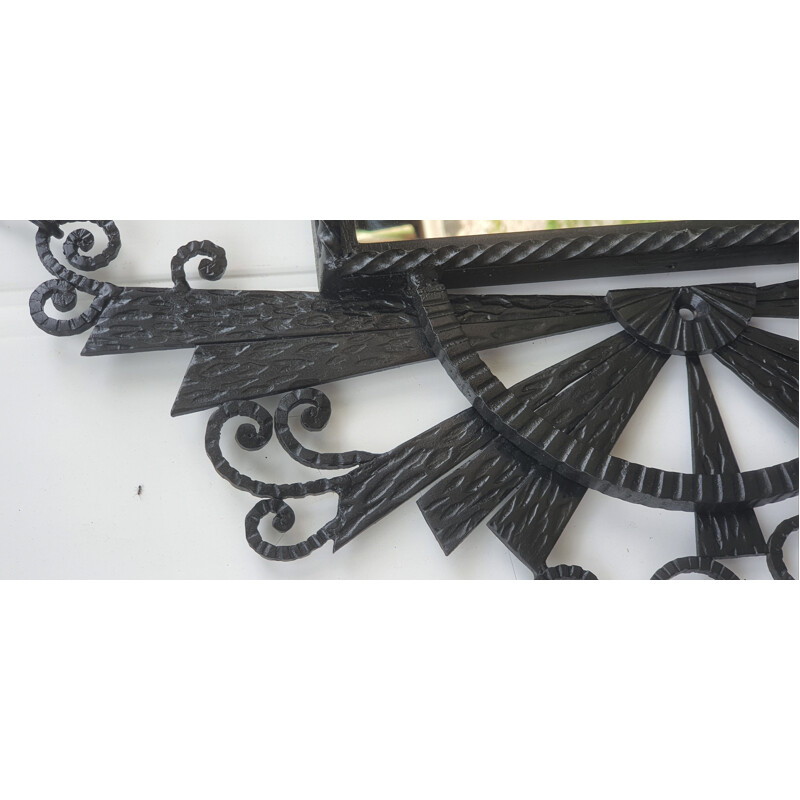 Vintage black wrought iron art deco mirror