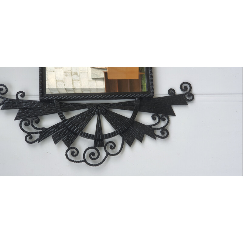 Vintage black wrought iron art deco mirror