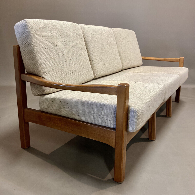Skandinavisches 3-Sitzer-Sofa im Vintage-Stil aus Teakholz und Wolle, 1950