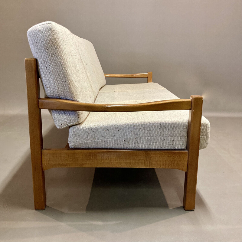 Divano scandinavo vintage a 3 posti in teak e lana, 1950