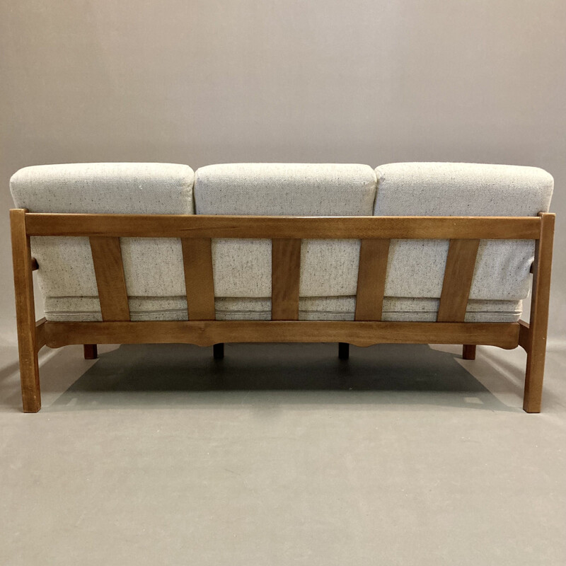 Canapé 3 places scandinave vintage en teck et laine, 1950