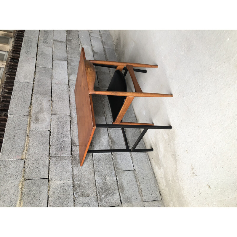 Vintage steel tube desk with oakwood top, 1950