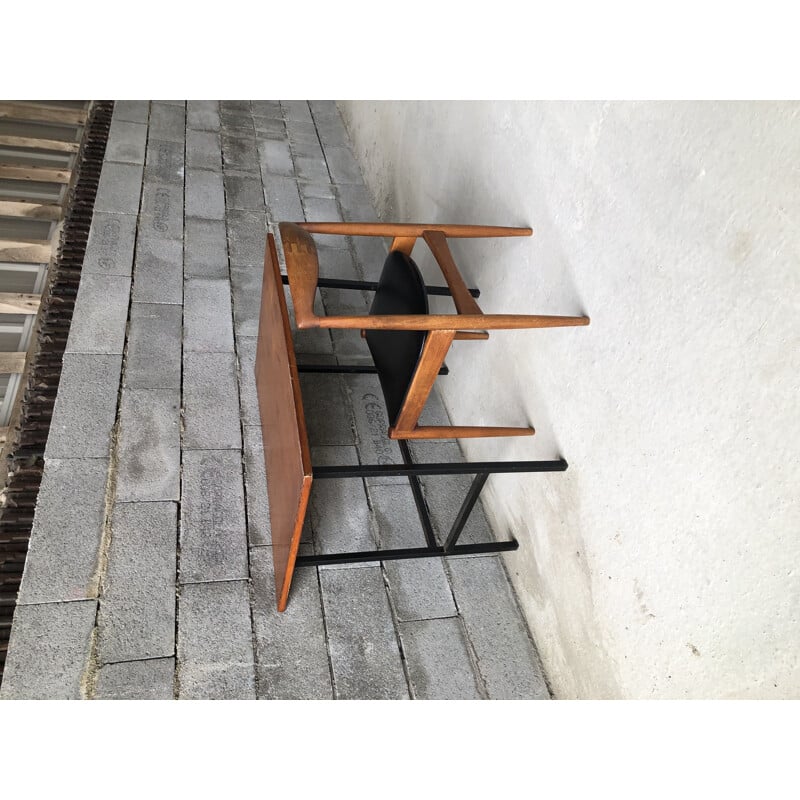 Vintage steel tube desk with oakwood top, 1950