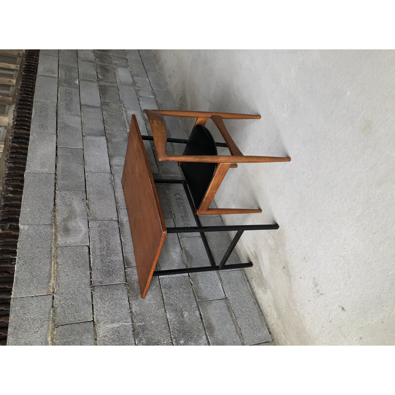 Vintage steel tube desk with oakwood top, 1950