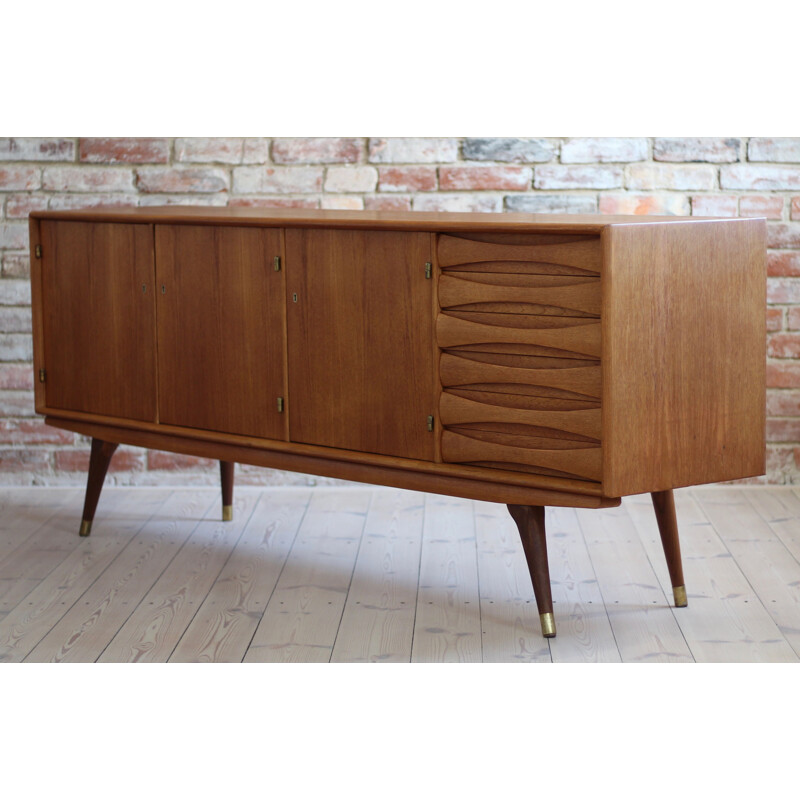 Enfilade scandinave vintage en teck par Sven Andersen, Norvège 1950