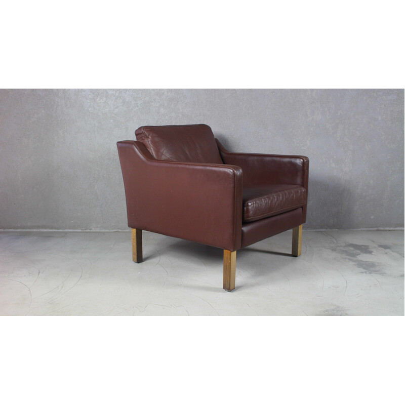 Danish vintage brown leather armchair, 1970s