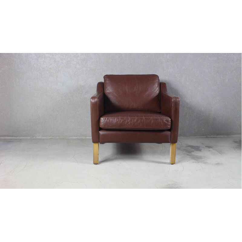 Danish vintage brown leather armchair, 1970s