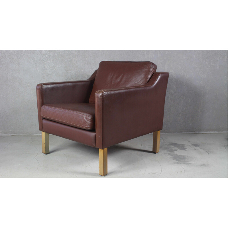 Danish vintage brown leather armchair, 1970s