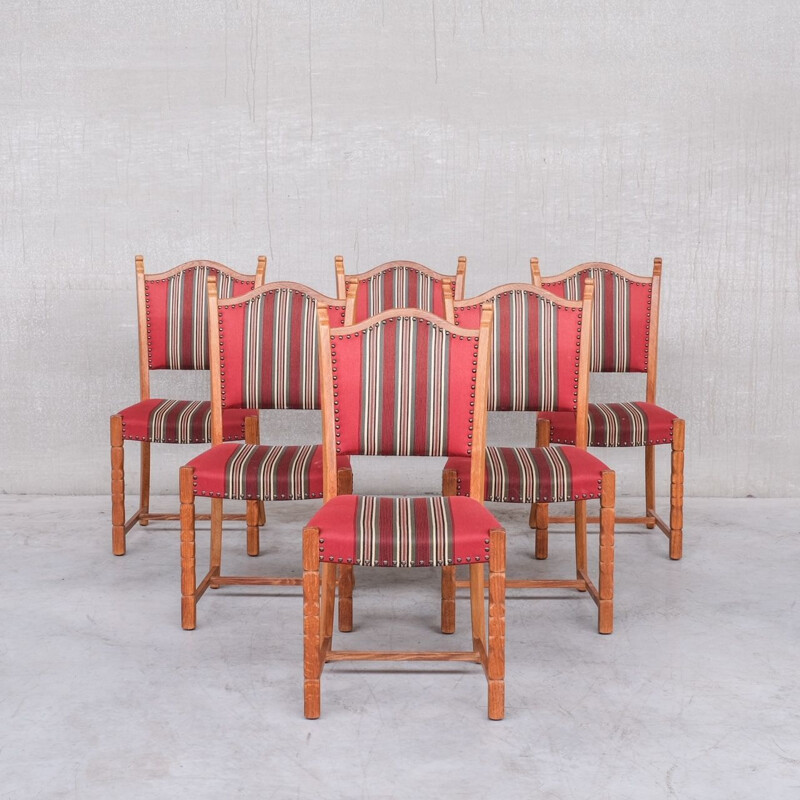 Set of 6 mid-century oakwood Danish dining chairs by Henning Kjaernulf, 1960s