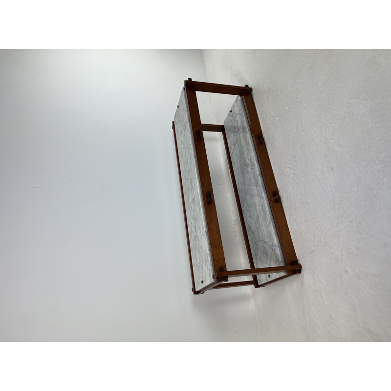 Vintage modernist shelf in marble and wood, 1980