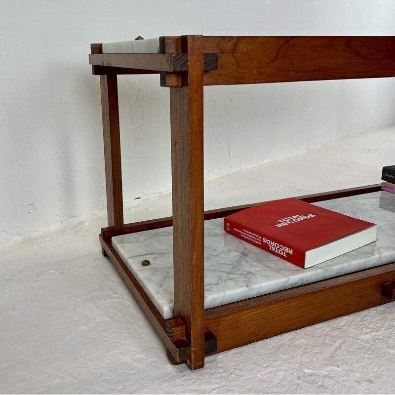 Vintage modernist shelf in marble and wood, 1980