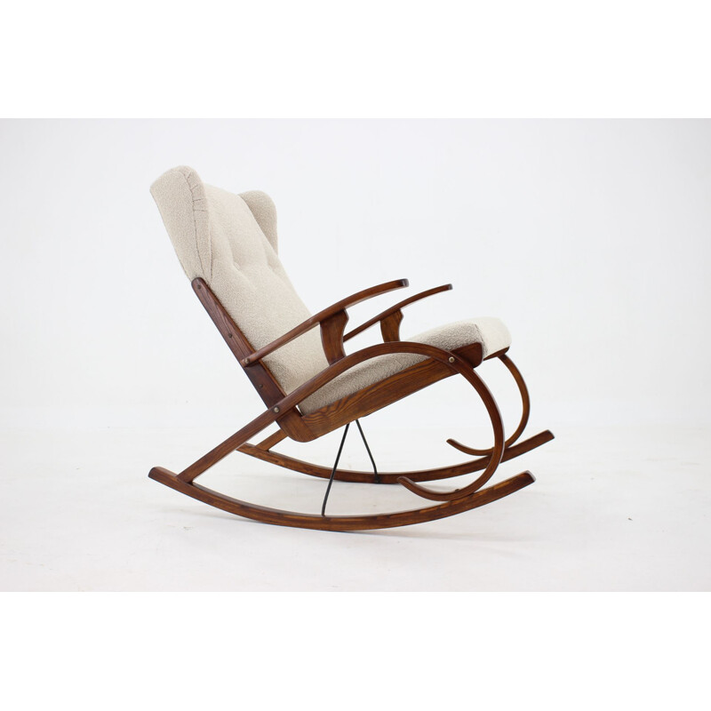 Vintage rocking chair in bouclé fabric, Czechoslovakia 1950s