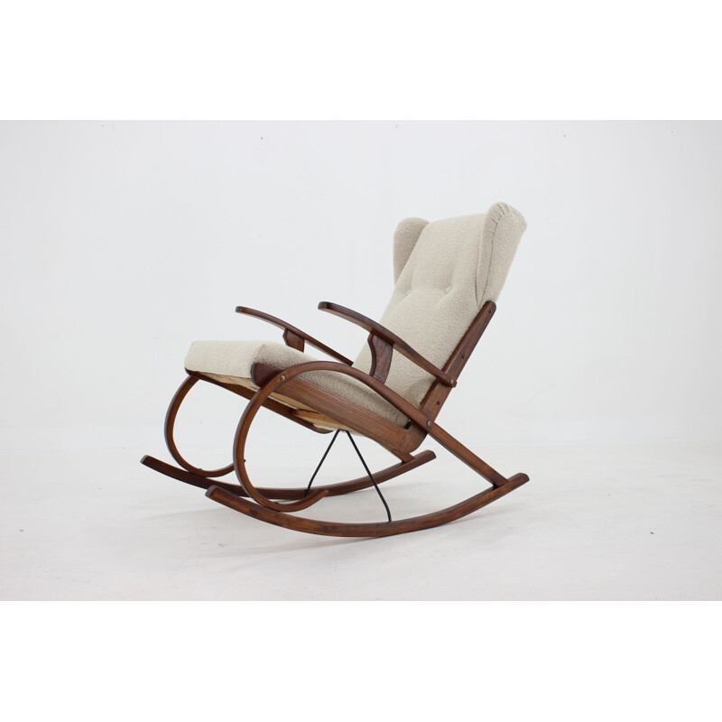 Vintage rocking chair in bouclé fabric, Czechoslovakia 1950s