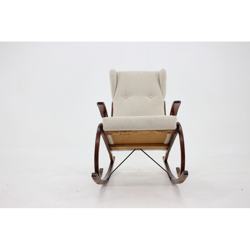 Vintage rocking chair in bouclé fabric, Czechoslovakia 1950s