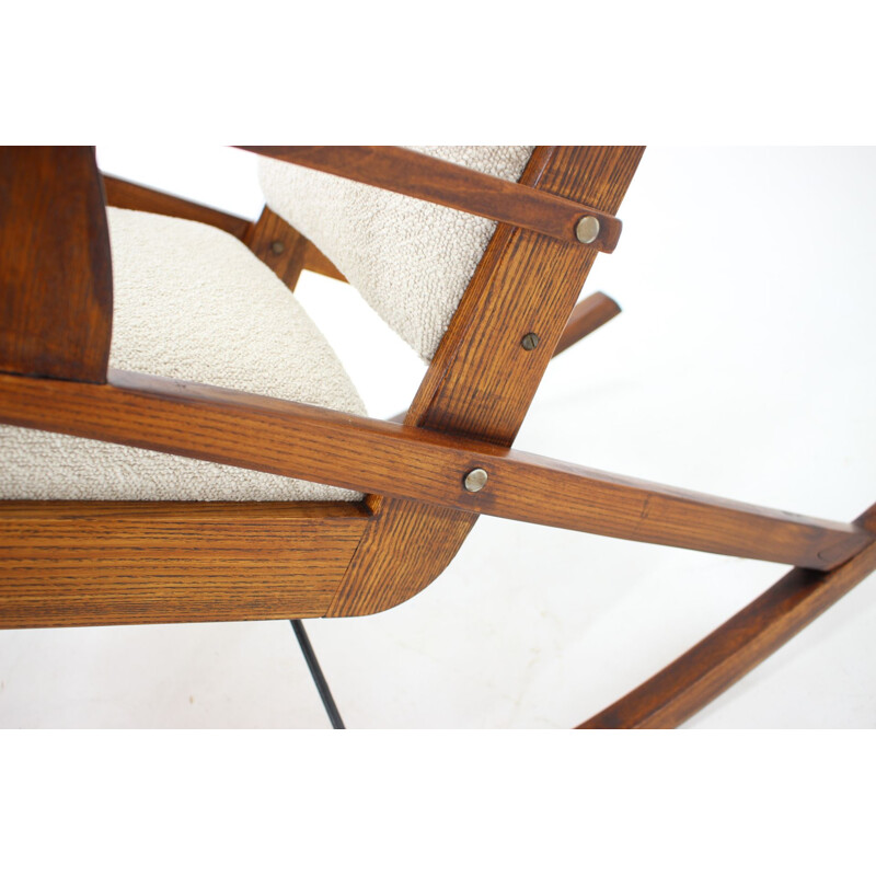 Vintage rocking chair in bouclé fabric, Czechoslovakia 1950s