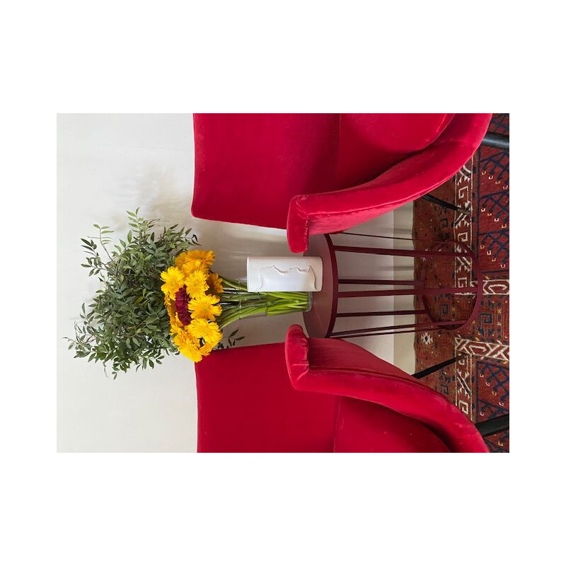 Pair of vintage Italian armchairs in red velvet
