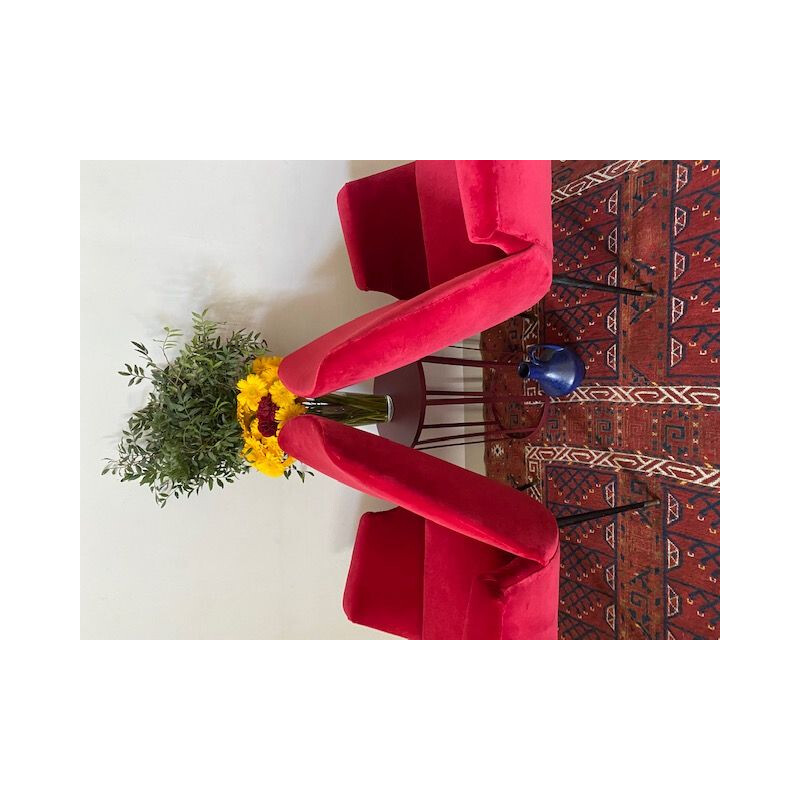 Pair of vintage Italian armchairs in red velvet