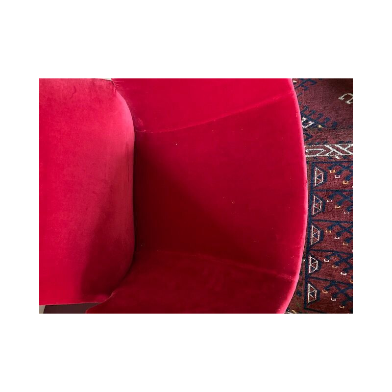 Paire fauteuils italien vintage en velours rouge