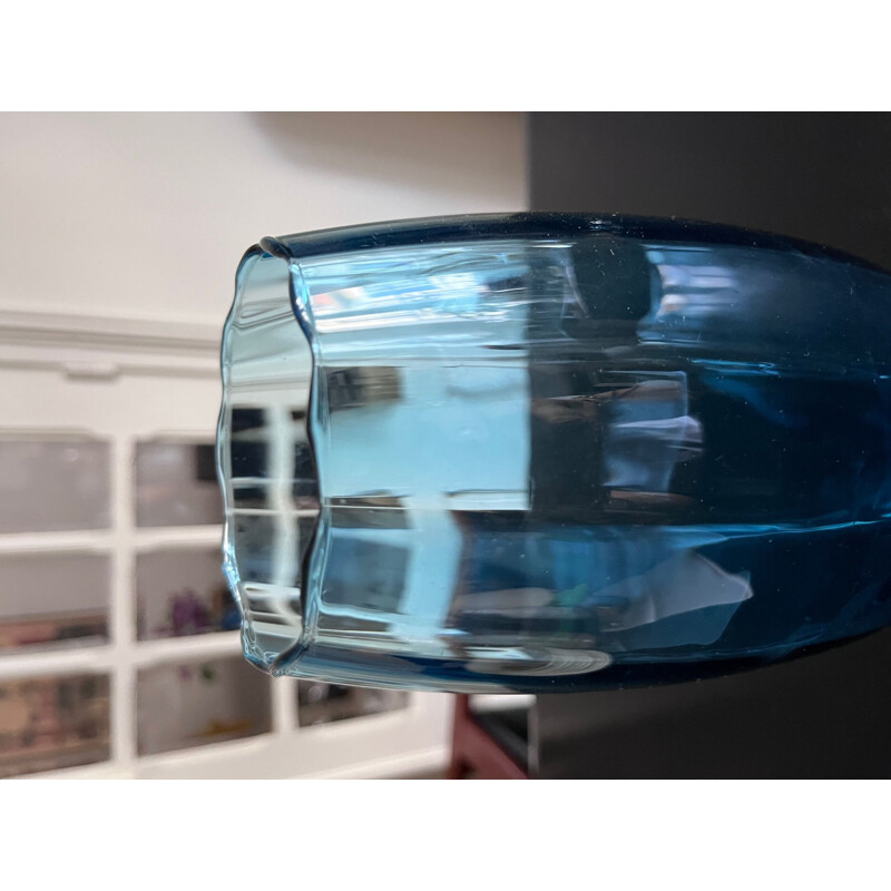 Jarrón de cristal azul italiano vintage, 1970