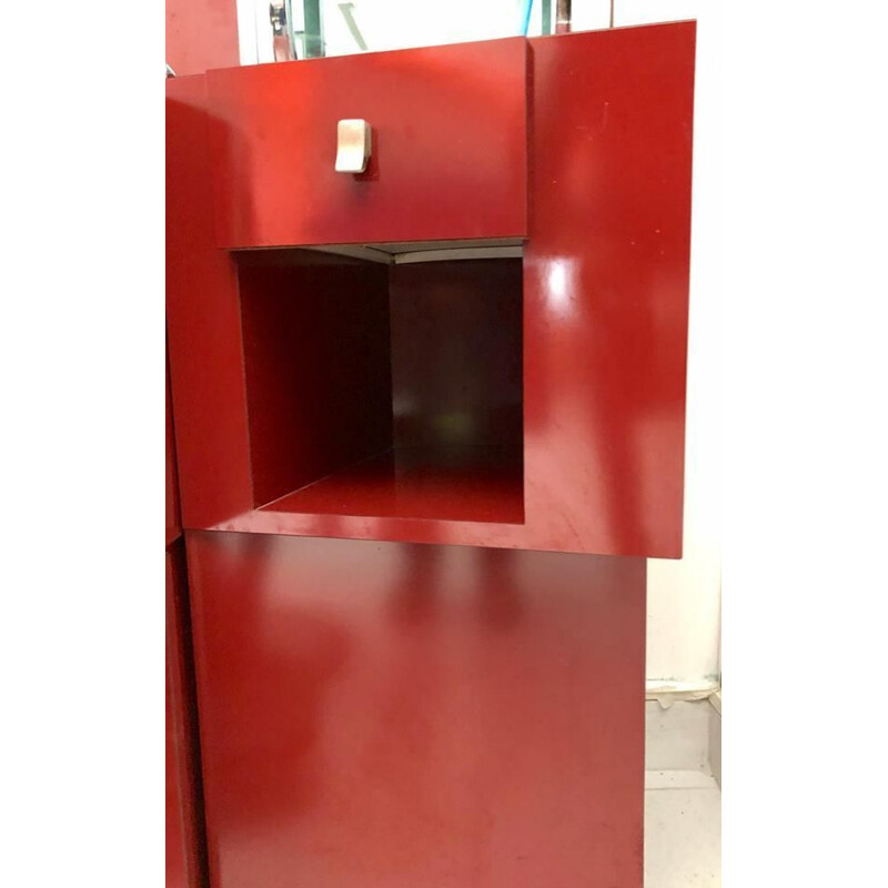 Red lacquered vintage barber's cabinet, 1980