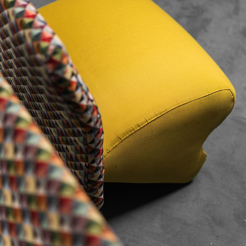 Pair of vintage armchairs in yellow and multicolor fabric, 1980s