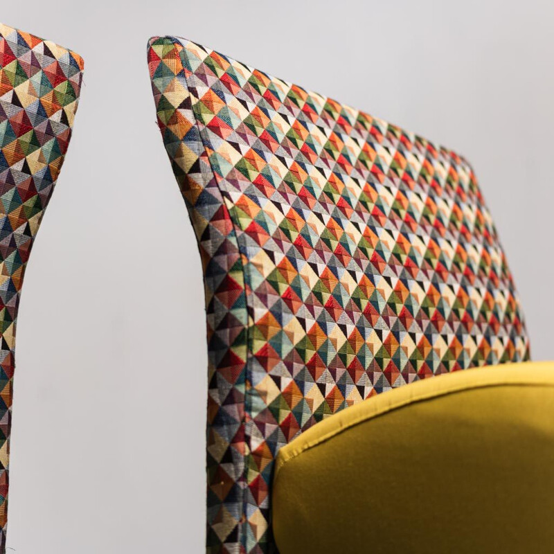 Paire de fauteuils vintage en tissu jaune et multicolore, 1980