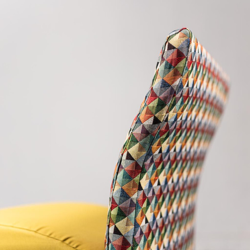 Pair of vintage armchairs in yellow and multicolor fabric, 1980s