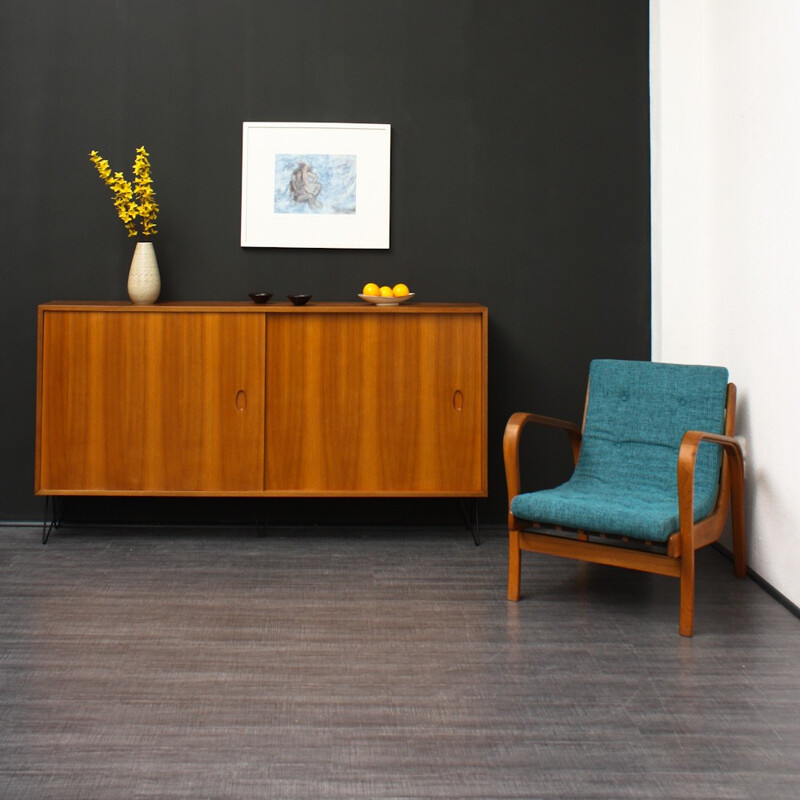 High WK cabinet in walnut with metal hairpin legs, Georg SATINK - 1950s