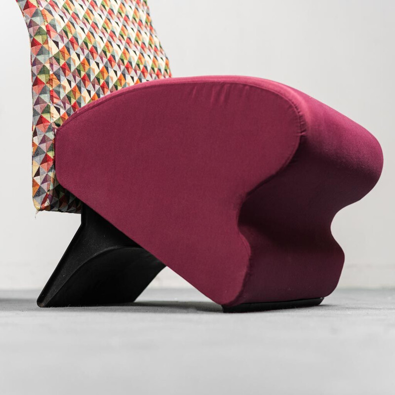 Pair of vintage armchairs in burgundy and multicolor fabric, 1980s