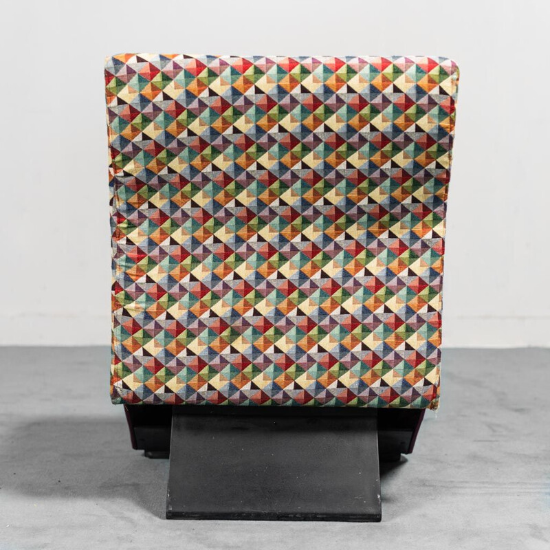 Paire de fauteuils vintage en tissu bordeaux et multicolore, 1980