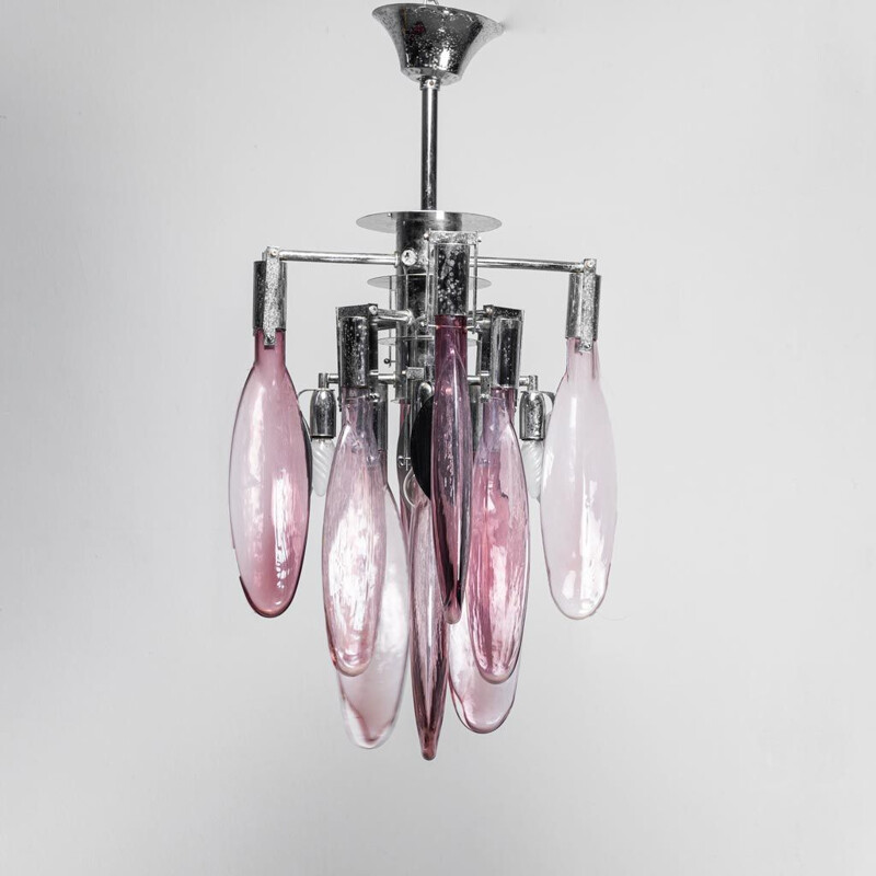 Vintage metal chandelier with 6 lights by Mazzega, 1970