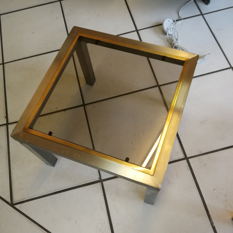 Pair of vintage coffee tables in brushed brass and glass