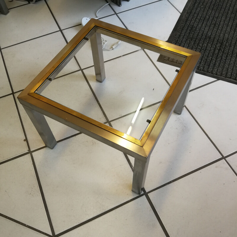 Pair of vintage coffee tables in brushed brass and glass