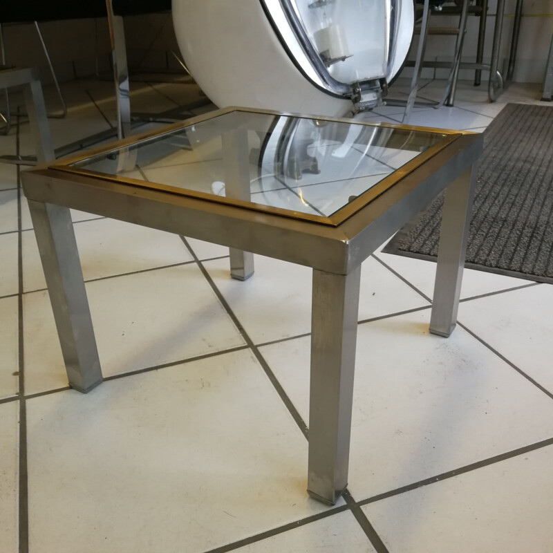 Pair of vintage coffee tables in brushed brass and glass